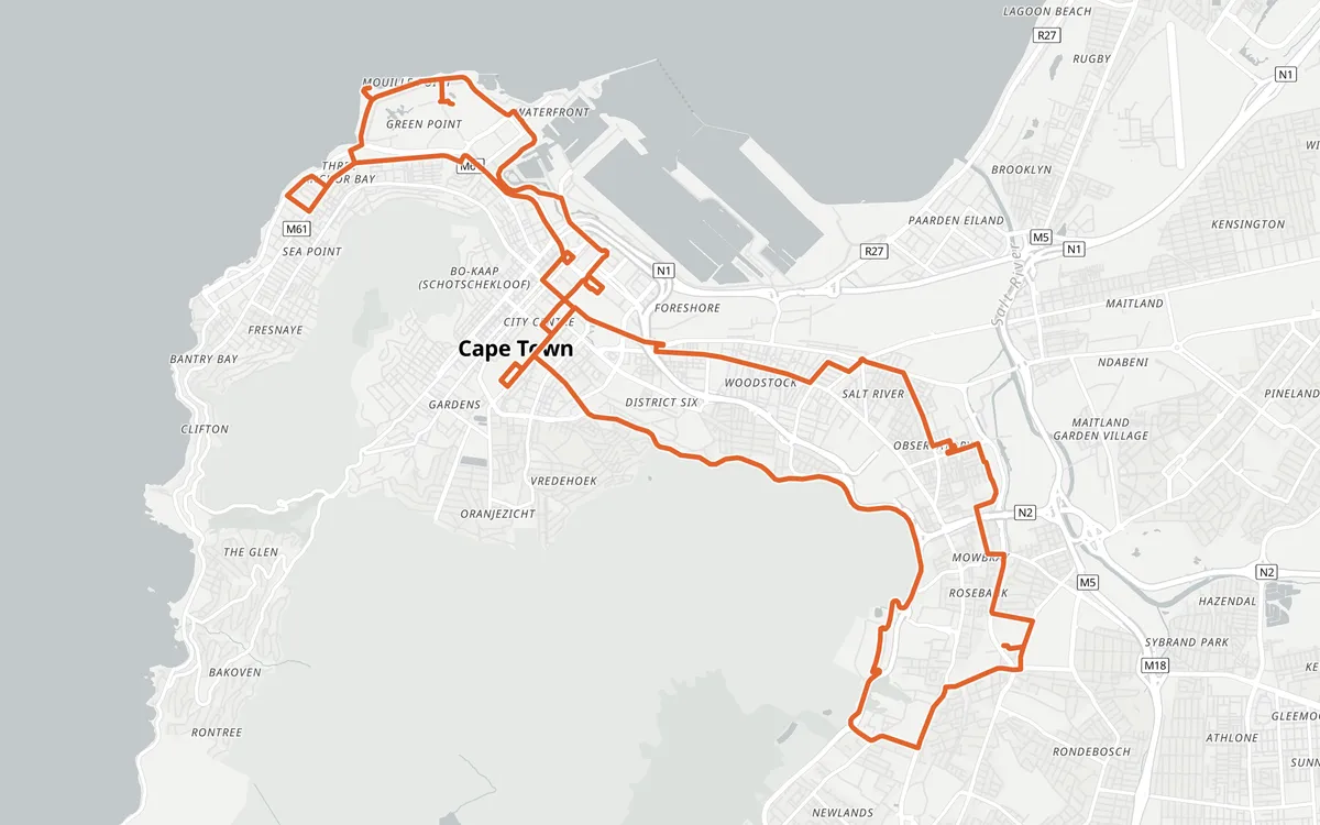 Cape Town Marathon course map, DHL Stadium, Green Point to Vlei Road, Green Point